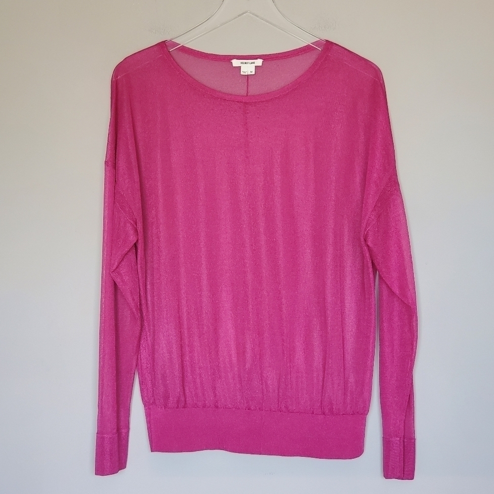 Helmut Lang | Sheer Knit Jumper in Hot Pink Women's Size Medium